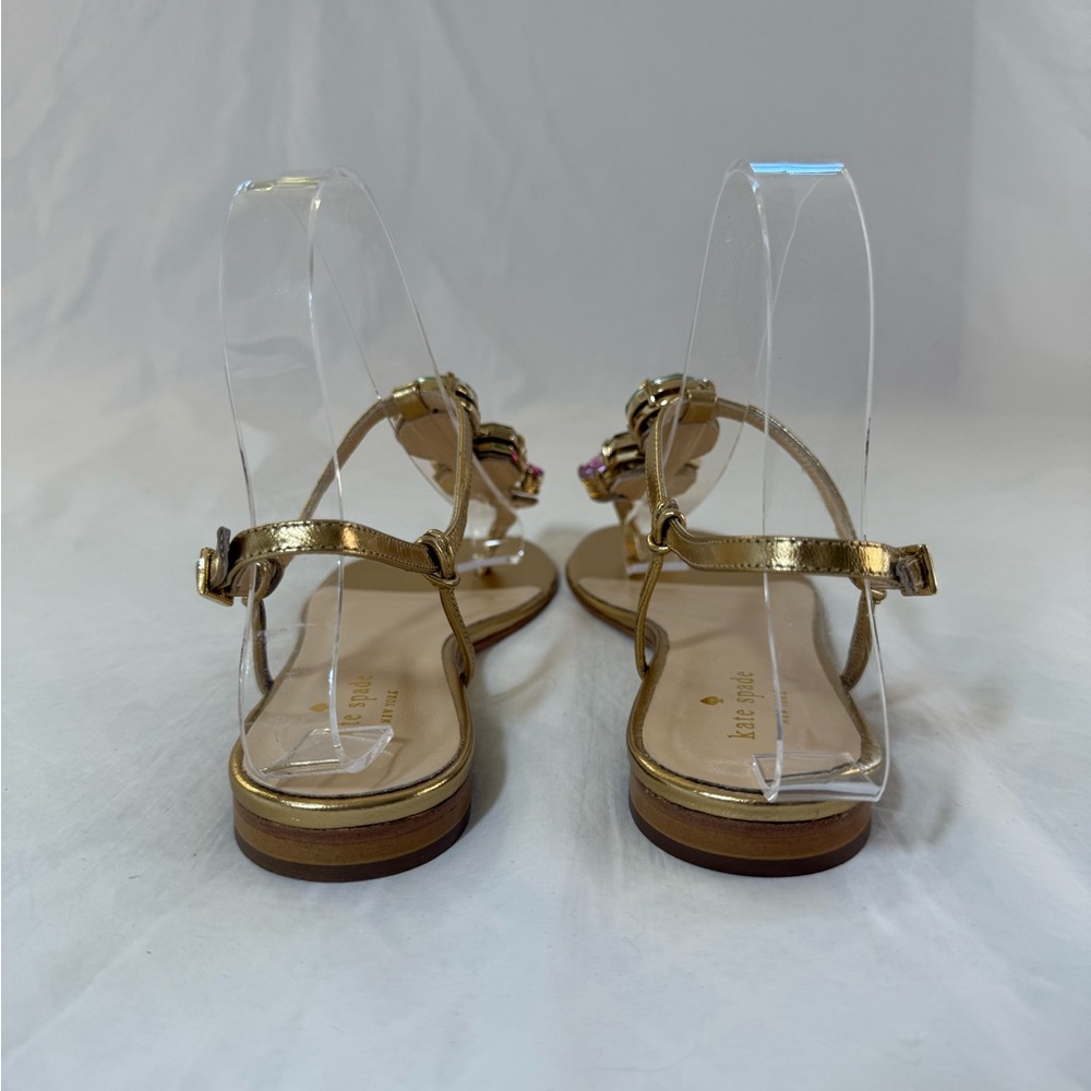 Kate Spade Faith Gold Sandals with Multicolor Gem Accents - Picture 3 of 7
